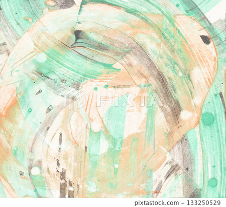 Abstract painting with green, orange, and cream swirling patterns and textures Abstract painting with green, orange, and cream swirling patterns and textures 133250529