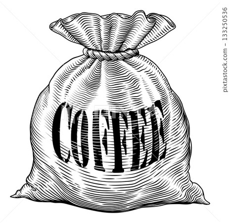 Sack Bag of Coffee Concept Vintage Woodcut Style 133250536