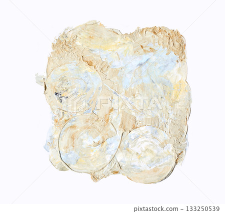 Textured abstract artwork with neutral tones and circular patterns on white 133250539