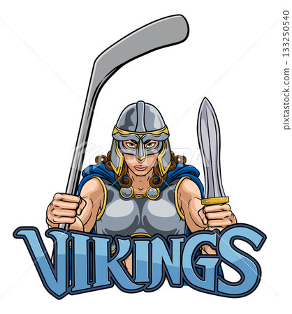 Viking Warrior Woman Ice Hockey Sports Team Mascot 133250540