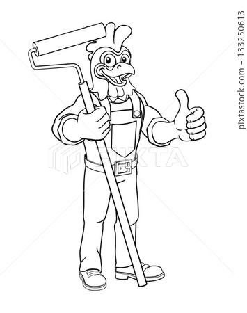 Rooster Painter Decorator Paint Roller Mascot 133250613