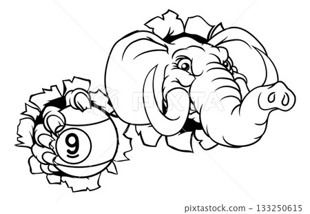 Elephant and 9 Ball Nine Ball Pool Cartoon Mascot 133250615