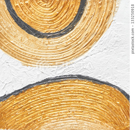 Abstract textured art with gold and white circular patterns on canvas Abstract textured art with gold and white circular patterns on canvas 133250918