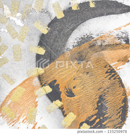 Abstract textured artwork with gold accents and bold brushstrokes in orange Abstract textured artwork with gold accents and bold brushstrokes in orange 133250978