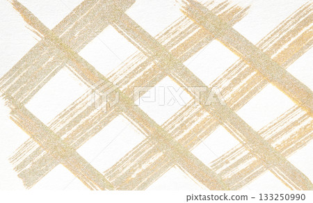 Abstract geometric pattern with gold brush strokes on white textured background 133250990