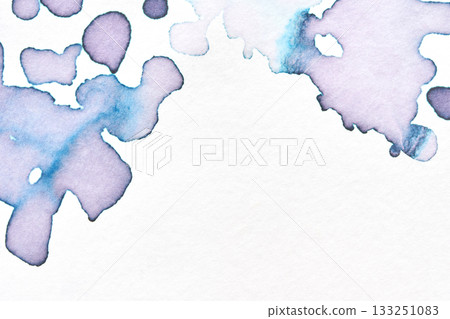 Abstract watercolor art with blue and purple shapes on white background 133251083