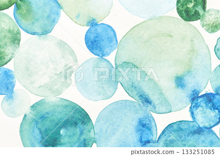 Abstract blue and green watercolor circles on white background creating Abstract blue and green watercolor circles on white background creating 133251085