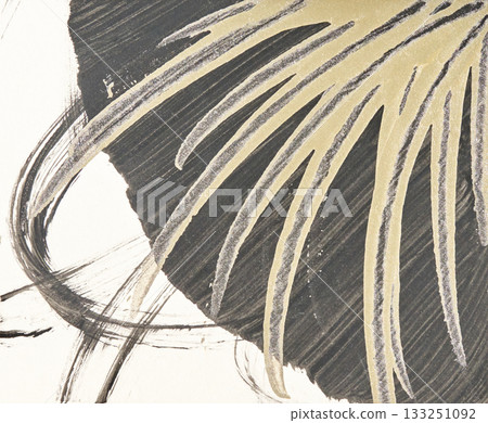 Abstract brushstroke art: bold black and gold ink design with dynamic lines Abstract brushstroke art: bold black and gold ink design with dynamic lines 133251092