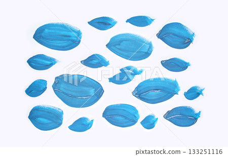 Abstract blue brush strokes on white background in various shapes and sizes Abstract blue brush strokes on white background in various shapes and sizes 133251116