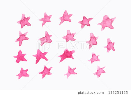 Bright pink watercolor stars pattern on white background with various sizes 133251125