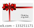 A card or envelope with Love in my heart, tied with a bright red ribbon and bow, vector illustration 133251171