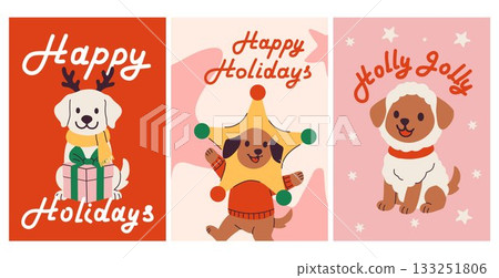 Whimsical Dogs in Christmas Costumes with Holiday Greetings 133251806