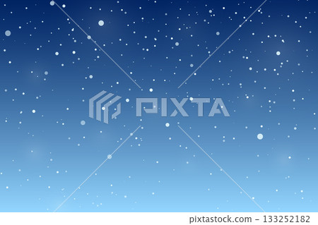Peaceful winter scene with falling snow at night sky. Dreamy seasonal backdrop for Christmas or New Year greeting card, holiday banner, winter post, kids book, and festive designs. Vector illustration Peaceful winter scene with falling snow at night sky. Dreamy seasonal backdrop for Christmas or New Year greeting card, holiday banner, winter post, kids book, and festive designs. Vector illustration 133252182