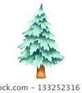 Turquoise stylized Christmas tree. Watercolor and marker illustration. Hand drawn isolated art. Coniferous tree for cards, packaging decor and holiday projects. Happy New Year 2026. 133252316