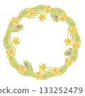 Spring floral wreath with yellow daffodils and purple hyacinths. Watercolor isolated illustration. 133252479