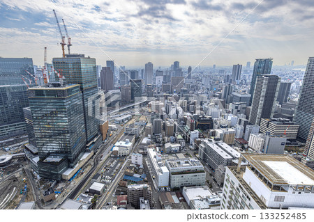 Osaka cityscape aerial view featuring urban downtown buildings 133252485