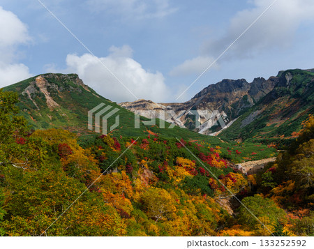 從十勝岳溫泉凌雲閣看到的十勝山紅葉(北海道上富良野市) 從十勝岳溫泉凌雲閣看到的十勝山紅葉(北海道上富良野市) 133252592