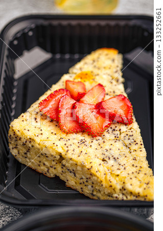 Healthy cottage cheese dessert slice with strawberry Healthy cottage cheese dessert slice with strawberry 133252661