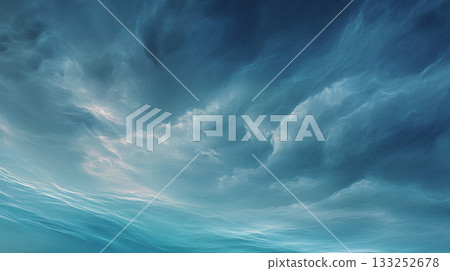 海面上翻滾的雲朵和天空背景的人工智慧圖像 海面上翻滾的雲朵和天空背景的人工智慧圖像 133252678