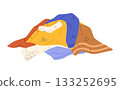 Pile of dirty laundry. Clothes with stains. Flat vector isolated illustration 133252695