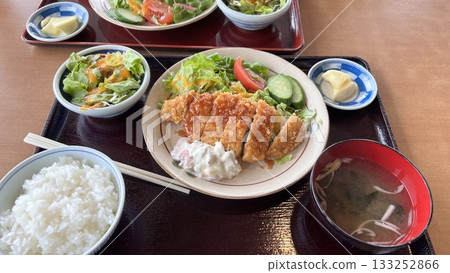 Pork cutlet set meal, rice, Japanese food 133252866