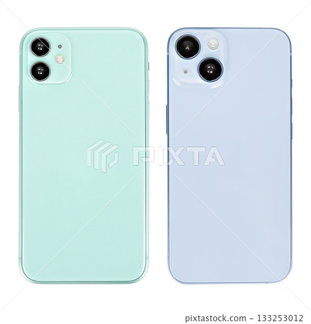 Blue and green mobile phone isolated on white background Blue and green mobile phone isolated on white background 133253012