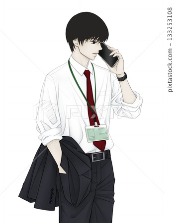 辦公室職員用手機通話的插圖 133253108