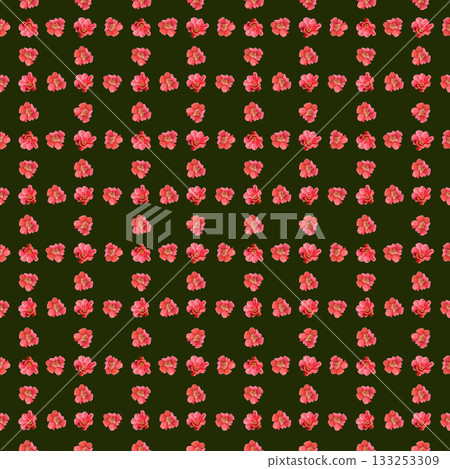 A bright red pomegranate flower watercolor seamless check pattern on black background. The hand-painted vibrant artwork perfect for botanical prints, wrapping paper, textile and decor. Clip art 133253309