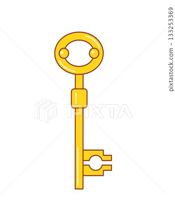 Cartoon golden or bronze oval key Cartoon golden or bronze oval key 133253369