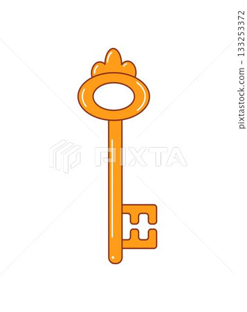 Cartoon style bronze shiny key with crown Cartoon style bronze shiny key with crown 133253372