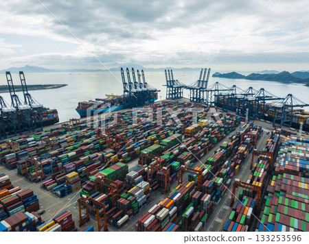 Aerial view of Yantian international container terminal in Shenzhen city, China Aerial view of Yantian international container terminal in Shenzhen city, China 133253596