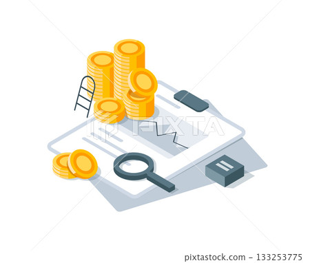 Financial activity analytics charts and reports. Accounting service for business concept isometric 133253775