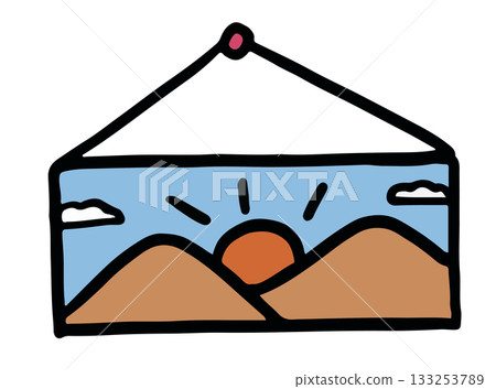 Cute hand drawn illustrations of hanging picture of mountain scenery for room decoration, house, online shopping, department store, trip, travel, vacation, journey, happy holidays, home decor Cute hand drawn illustrations of hanging picture of mountain scenery for room decoration, house, online shopping, department store, trip, travel, vacation, journey, happy holidays, home decor 133253789