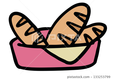 Cute hand drawn illustrations of breads in a pink plate for bakery, pastry, baking elements, flour, cafe, restaurant, appetiser, cook book, breakfast and brunch, menu, recipe, snack, food stickers Cute hand drawn illustrations of breads in a pink plate for bakery, pastry, baking elements, flour, cafe, restaurant, appetiser, cook book, breakfast and brunch, menu, recipe, snack, food stickers 133253799