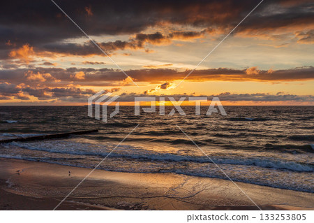 Curonian Spit wth Baltic sea coastline on sunset 133253805