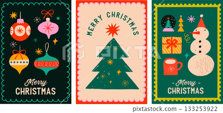 Retro geometric vertical Merry Christmas banner, winter poster and greeting card design. Retro geometric vertical Merry Christmas banner, winter poster and greeting card design. 133253922
