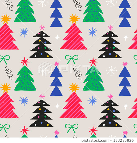Christmas trees seamless pattern in retro style. Ideal for textile, wallpaper, fabric prints or Christmas trees seamless pattern in retro style. Ideal for textile, wallpaper, fabric prints or 133253926