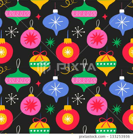 Christmas ornaments seamless pattern in retro style. Ideal for textile, wallpaper, fabric prints or Christmas ornaments seamless pattern in retro style. Ideal for textile, wallpaper, fabric prints or 133253936