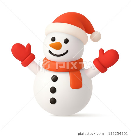 3D festive snowman with red hat and mittens 133254301