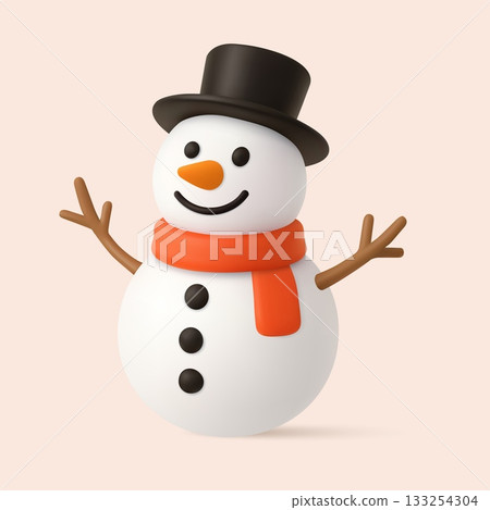 3d cute snowman with hat. 3d cute snowman with hat. 133254304