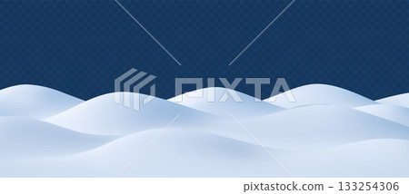 Snowy landscape on dark transparent background. 133254306