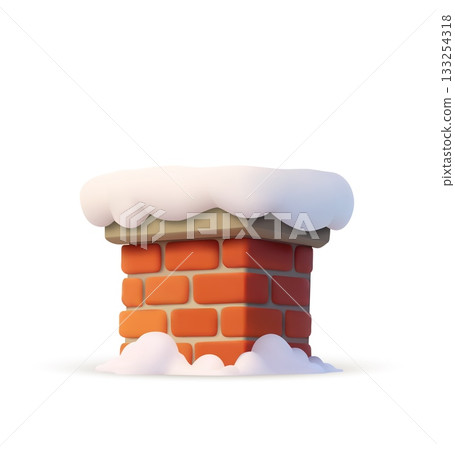 3D snowy brick chimney 133254318