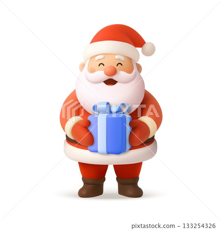 3D Santa Claus holding blue Christmas gift 3D Santa Claus holding blue Christmas gift 133254326