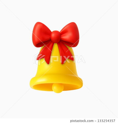 3D golden Christmas bell with red bow 133254357