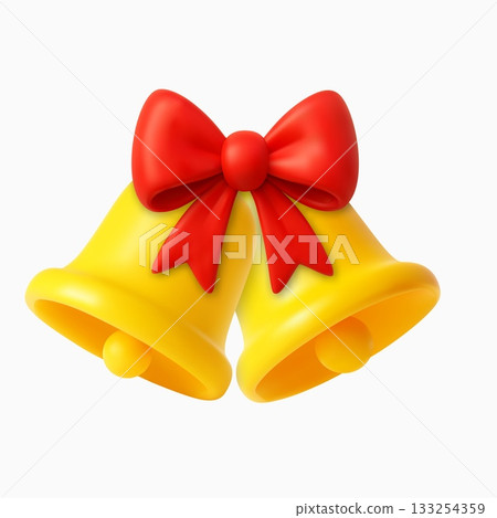 3D golden Christmas bells with red bow 133254359