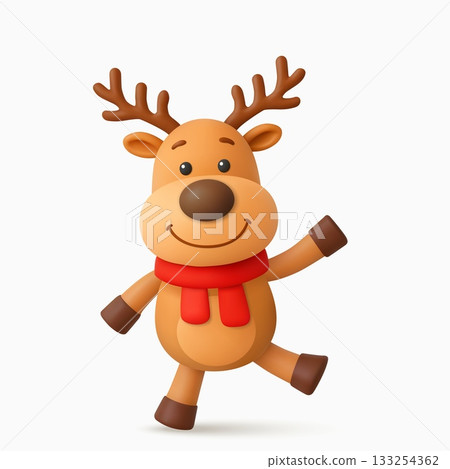 3d reindeer with red scarf for Christmas. 3d reindeer with red scarf for Christmas. 133254362