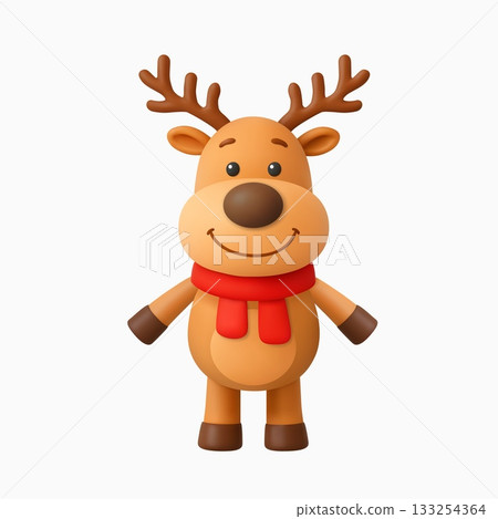 3d reindeer with red scarf for Christmas 133254364
