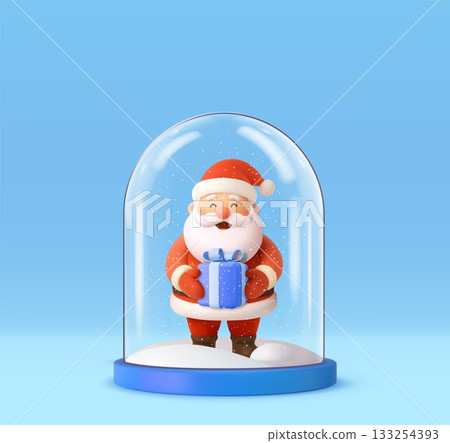 3D Santa Claus with gift inside glass dome 3D Santa Claus with gift inside glass dome 133254393