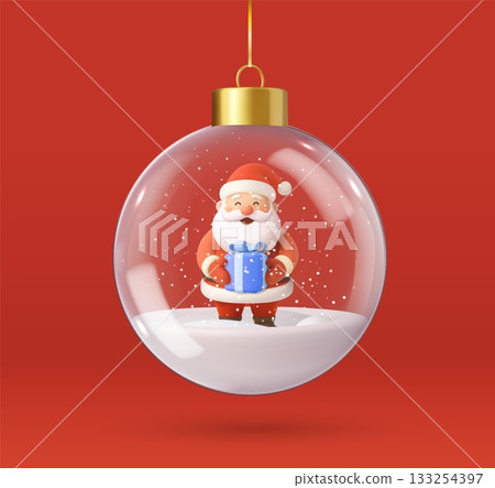3D Santa Claus with gift inside Christmas ornament 133254397