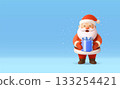 3D Santa Claus holding gift on snowy blue background 133254421